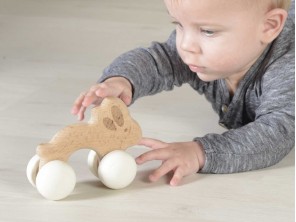 Masterkidz Sada Drevené zviera na kolieskach a hryzátko - zajko a mrkva