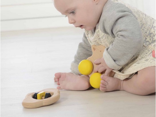 Masterkidz Sada Drevená hrkálka a hryzátko - včela a kvetina