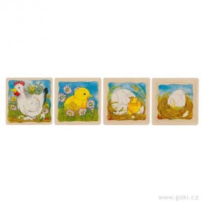 Goki Drevené vrstvové vývojové puzzle Sliepka