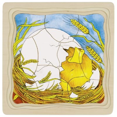 Goki Drevené vrstvové vývojové puzzle Sliepka