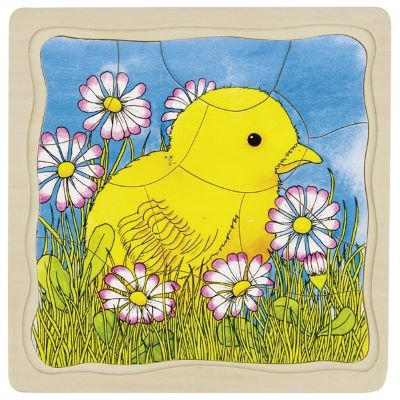 Goki Drevené vrstvové vývojové puzzle Sliepka