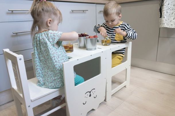 Craffox Montessori multifunkčná učiaca veža Mačka biela