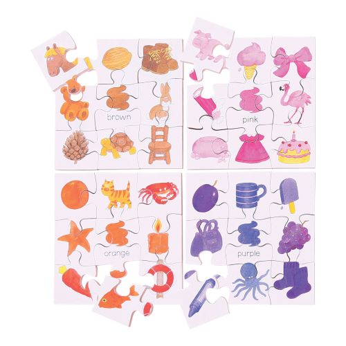 Bigjigs Toys Drevené didaktické puzzle Farby 4v1