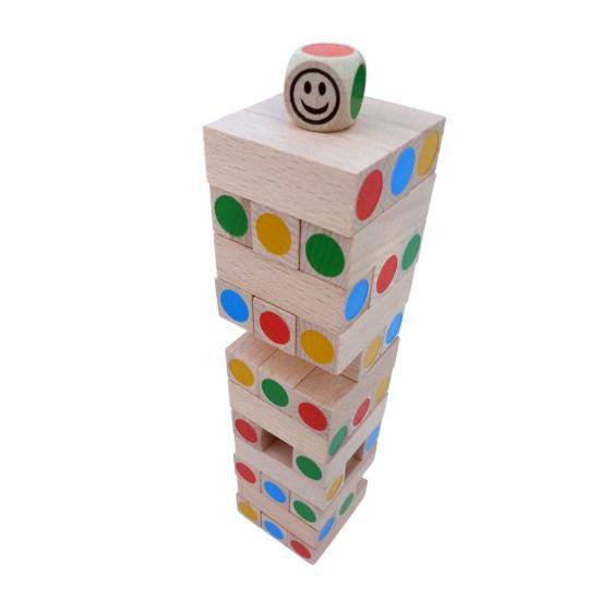 Veža Jenga prírodná s farebnými bodkami