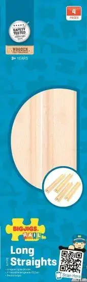 Bigjigs Rail Dlhé rovné koľaje 21 cm 4 ks