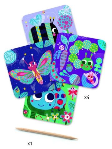 Djeco Vyškrabovacie obrázky - Hmyz 4 ks