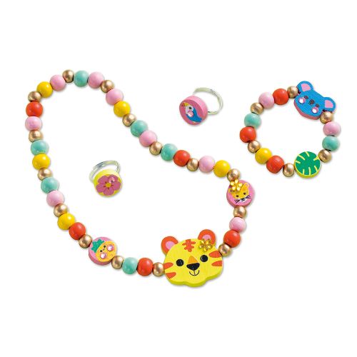 Janod Atelier Kreatívna sada Výroba šperkov Drevené korálky Džungľa 4 ks