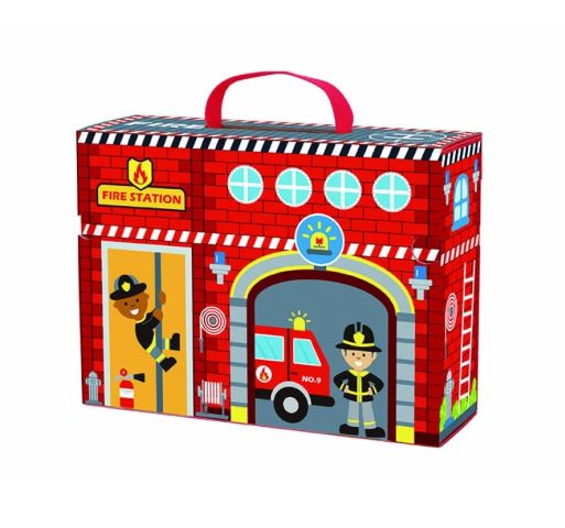 Tooky Toy Požiarna stanica s dráhou v kufríku 18 ks