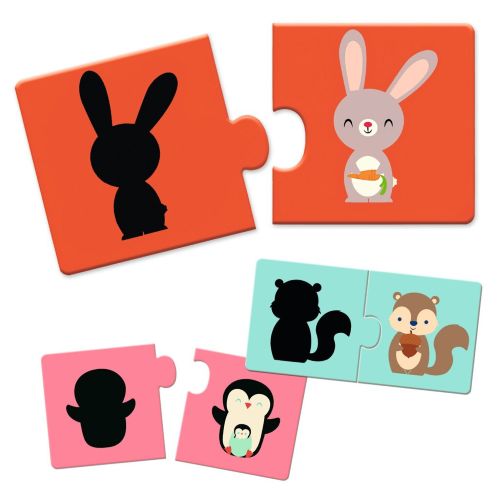 Djeco Puzzle duo: Tiene zvieratá - priraďovanie siluety 12 ks