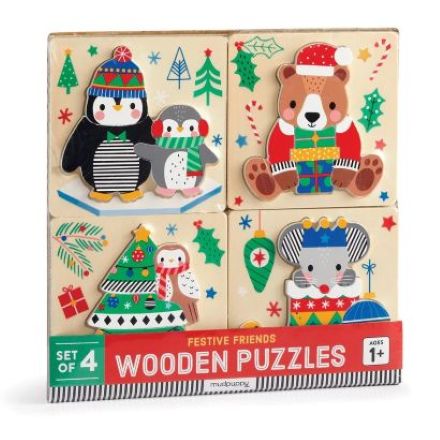 Mudpuppy Drevené puzzle sada 4 ks Vianoce