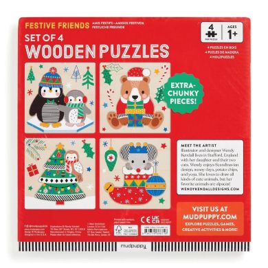 Mudpuppy Drevené puzzle sada 4 ks Vianoce